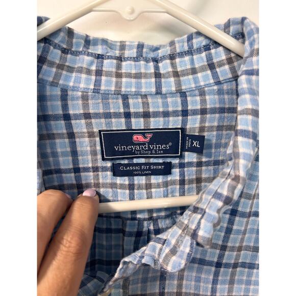 Vineyard Vines Men's Check Linen Classic Fit Linen Button Shirt Blue Size XL - Picture 7 of 10